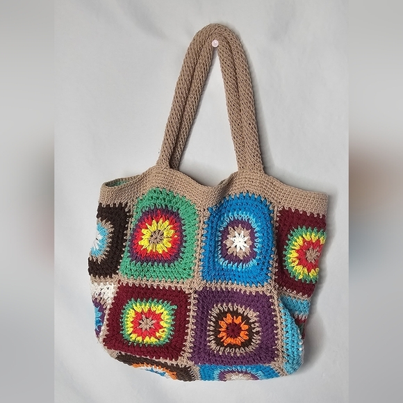 Urban Outfitters Crochet Knit Granny Floral Daisy Colorful Bag Boho Hippie - Picture 5 of 13
